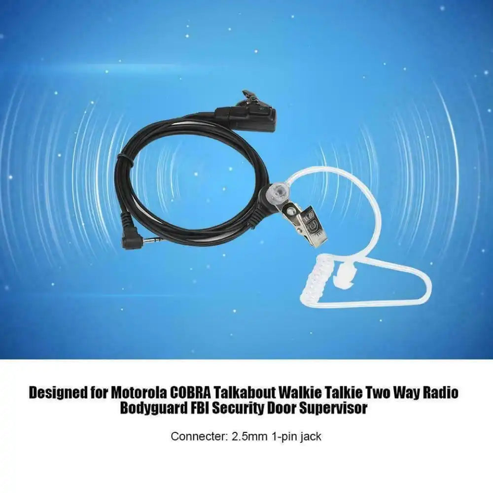 Übersicht des Headsets mit dem Hinweis "Designed for Motorola COBRA Talkabout", 2.5mm 1-pin Klinkenbuchse.