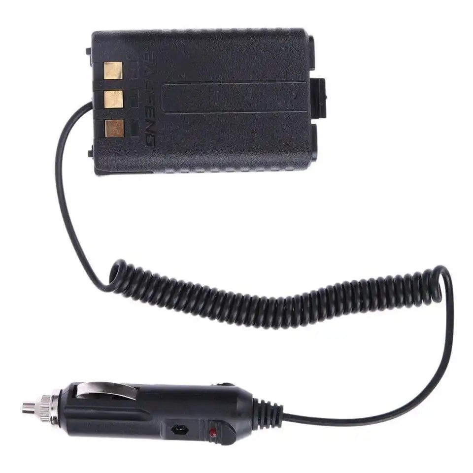 Baofeng UV-5R Batterie-Eliminator mit Spiralkabel und 12V-Ladestecker