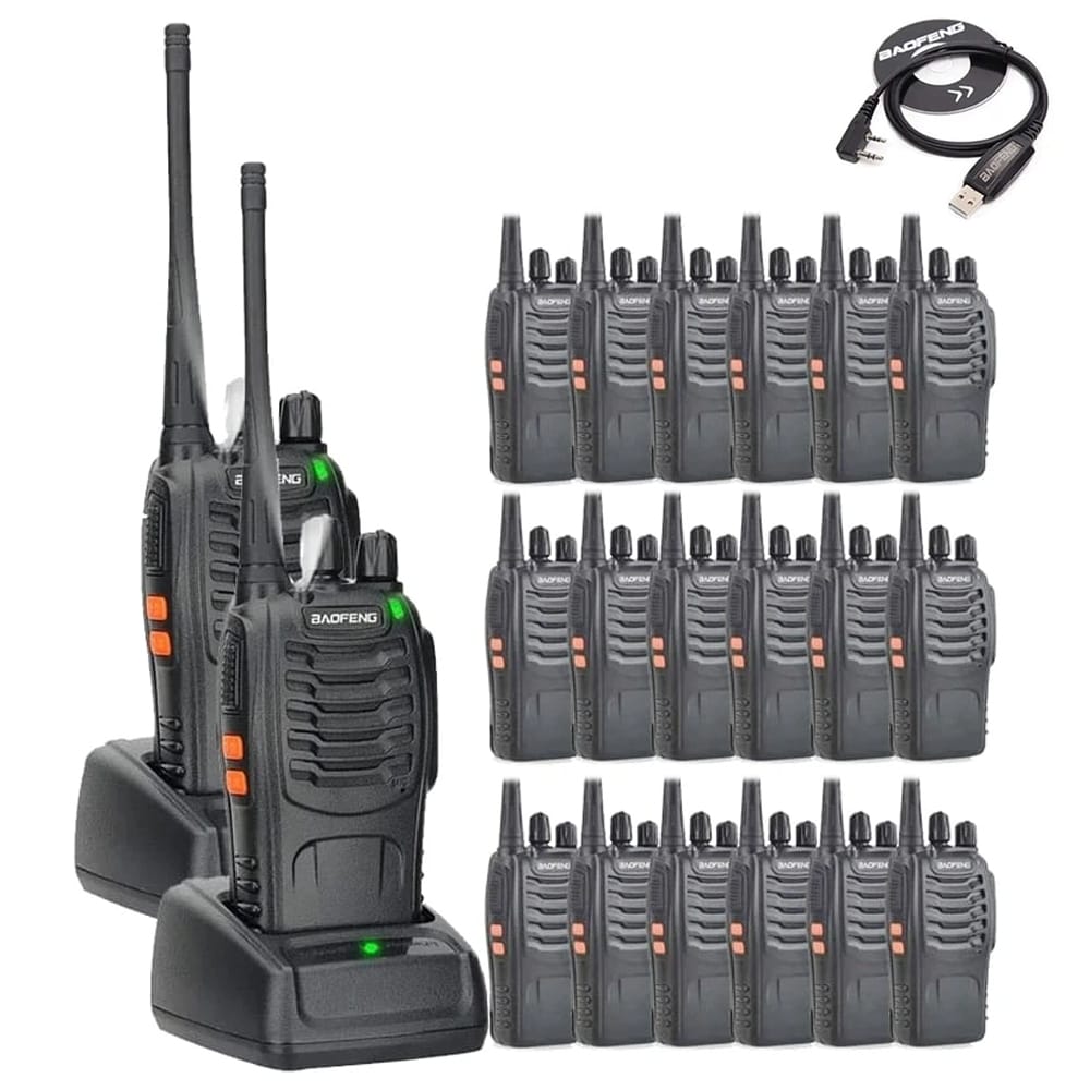 20 Baofeng BF-888S PMR446 Funkgeräte mit Programmierkabel, lizenzfrei und einsatzbereit für den deutschen Markt.