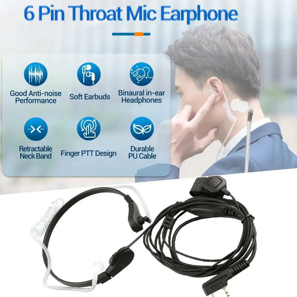 Kehlkopfmikrofon mit Akustikschlauch-Ohrhörer für Baofeng Kenwood - PTT Headset