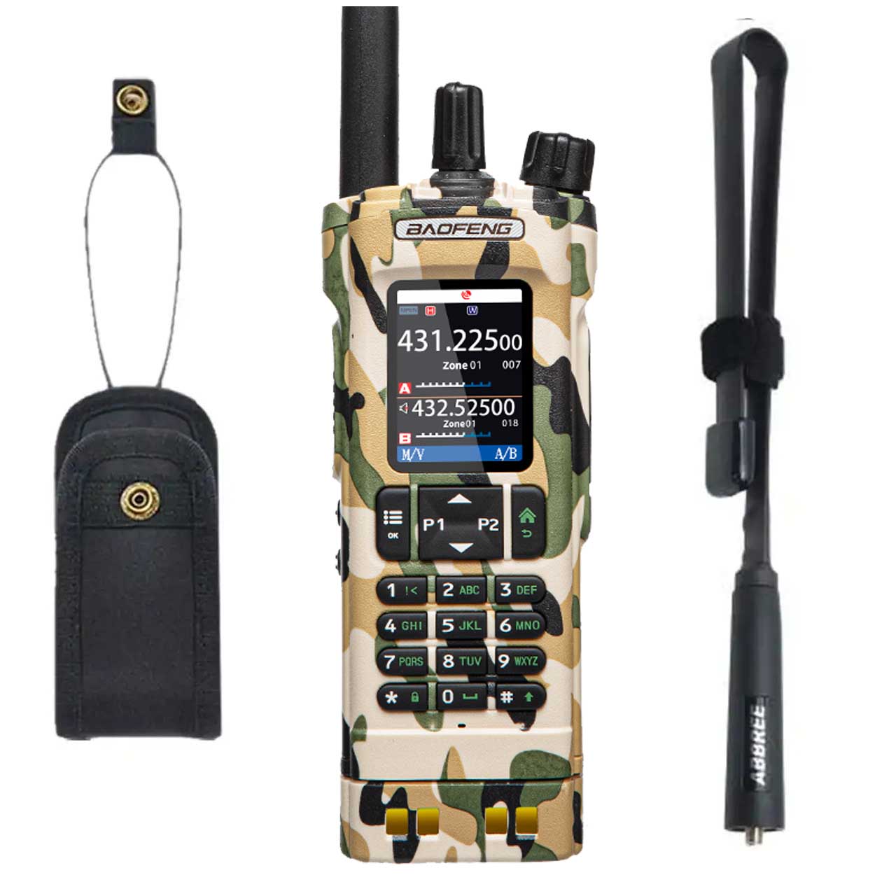 Baofeng UV-32 10W GPS Multiband-Funkgerät in Tarnung mit Bluetooth-Programmierung und einer 47 cm CS Tactical Antenne.