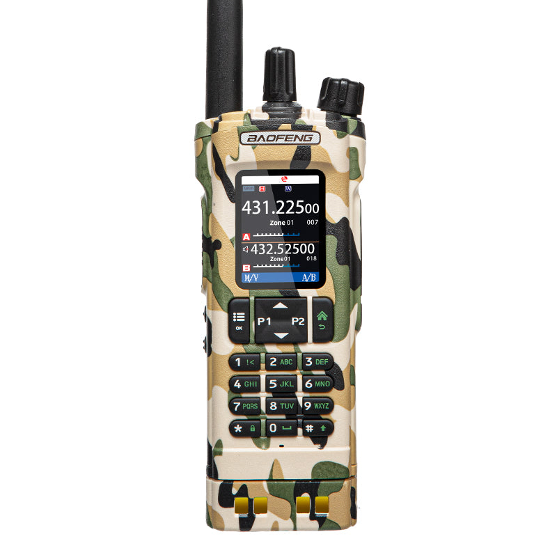 Baofeng UV-32 10W GPS Walkie-Talkie in Tarnung, ein Multiband-Zweiwege-Funkgerät mit Bluetooth-Programmierfunktion
