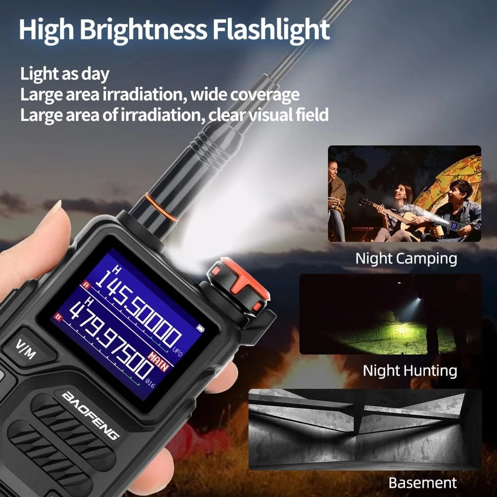 Baofeng UV-K5 Plus Walkie-Talkie mit heller Taschenlampe, ideal für Nachtcamping und Notfälle
