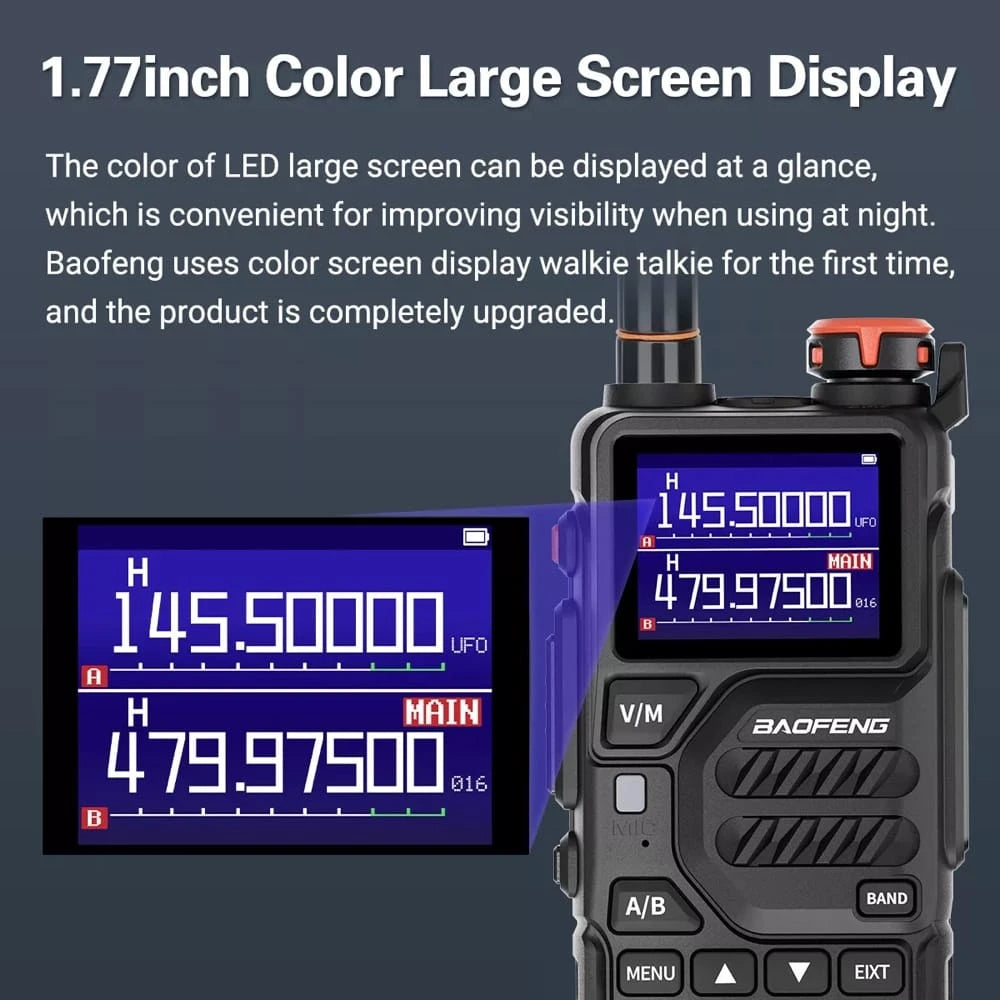 Baofeng UV-K5 Plus Walkie-Talkie mit großem 1,77-Zoll Farb-LED-Display für verbesserte Sichtbarkeit