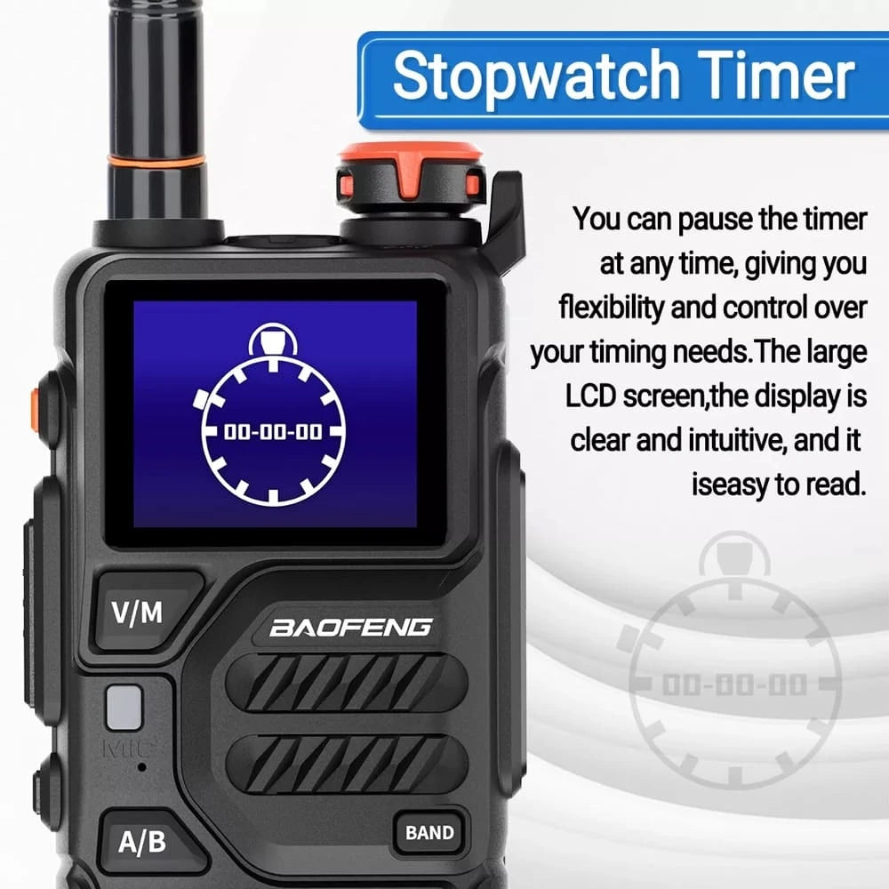 Baofeng UV-K5 Plus Walkie-Talkie mit klarer Stoppuhr-Timer-Anzeige auf dem LCD-Bildschirm