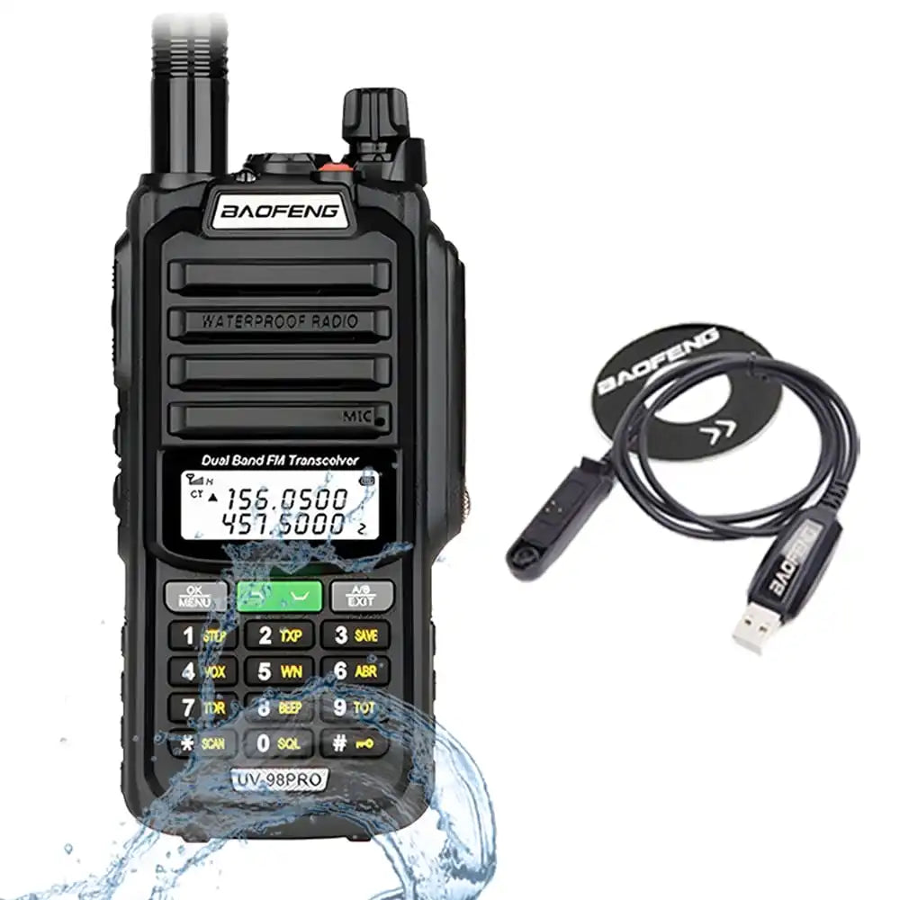 Baofeng UV-98 Pro 8W IP68 Wasserdichtes Dualband Walkie-Talkie in Sschwarz mit USB-Programmierkabel