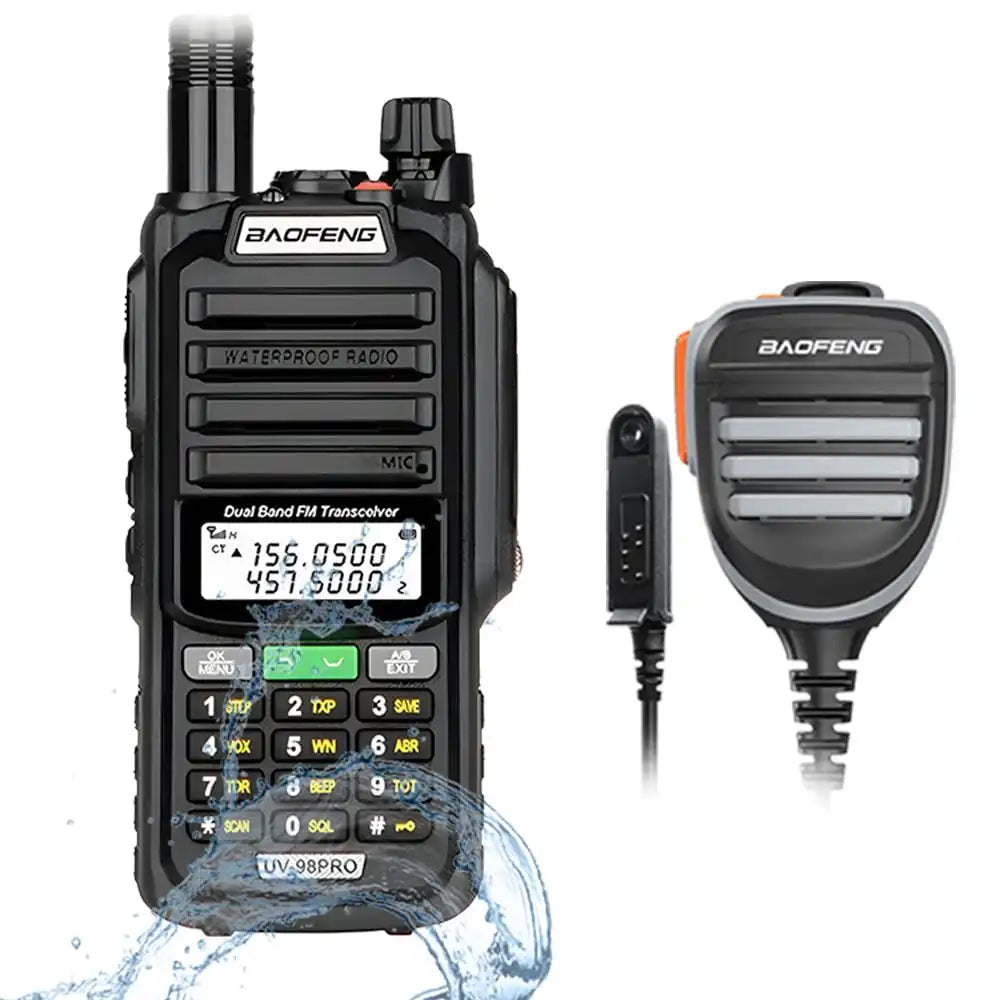 Baofeng UV-98 Pro 8W IP68 wasserdichtes Dualband Walkie-Talkie in Sschwarz mit wasserdichtem externen Lautsprechermikrofon