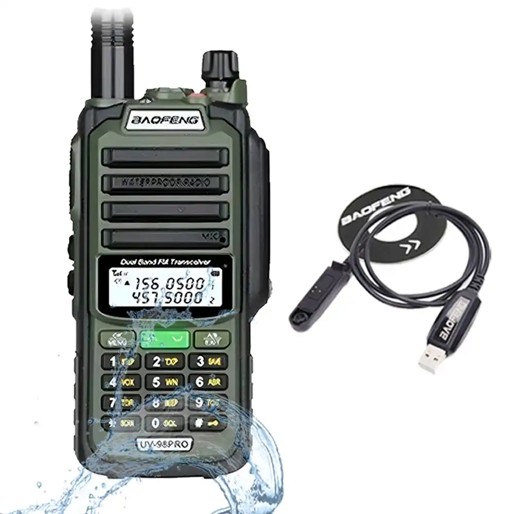 Baofeng UV-98 Pro 8W IP68 Wasserdichtes Dualband Walkie-Talkie in Grün mit USB-Programmierkabel