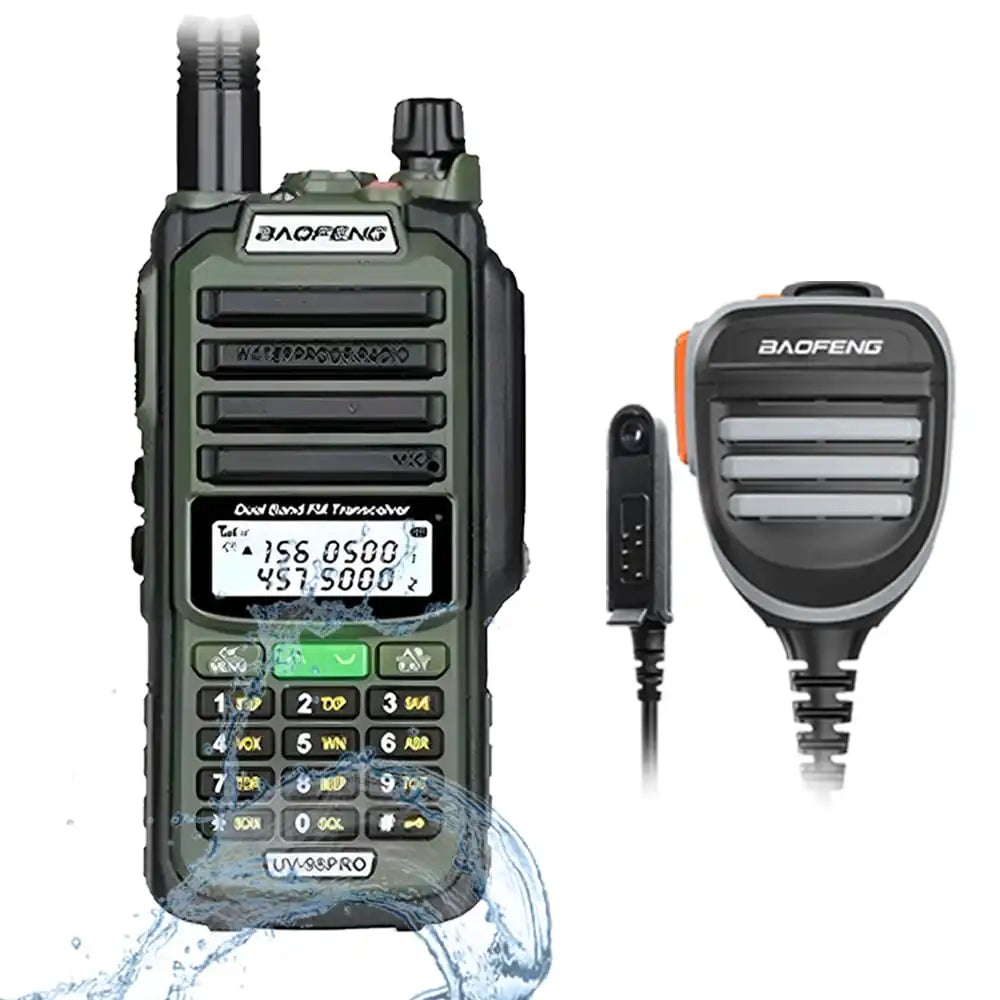 Baofeng UV-98 Pro 8W IP68 wasserdichtes Dualband Walkie-Talkie in Grün mit wasserdichtem externen Lautsprechermikrofon