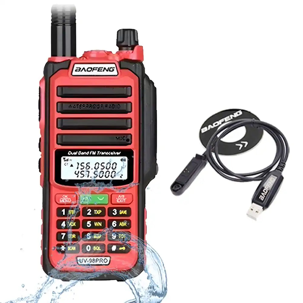 Baofeng UV-98 Pro 8W IP68 Wasserdichtes Dualband Walkie-Talkie in Rot mit USB-Programmierkabel