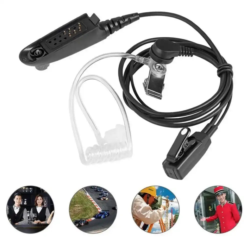 Das Motorola-Headset in einer Anwendungsszene, geeignet für Gastronomie, Rennsport, Bauarbeiter und Hotellerie.