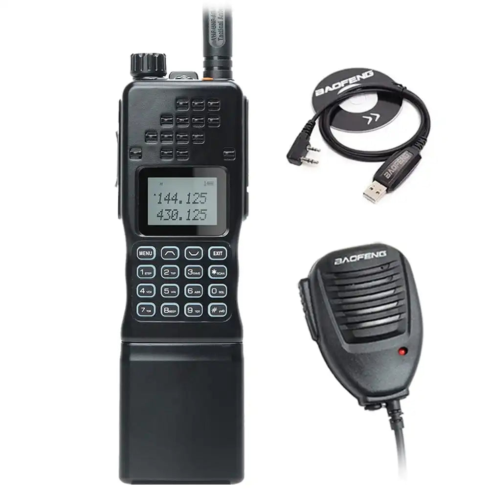 Baofeng AR-152 15W Langstrecken-Funkgerät in Schwarz, inklusive Programmierkabel und Lautsprechermikrofon – ideal für umfassende Kommunikation.
