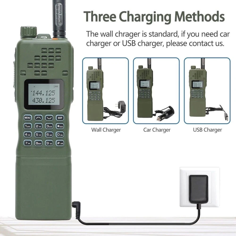 Grünes Baofeng AR-152 15W Militär-Funkgerät, Frontansicht, ideal für taktische Anwendungen und Outdoor-Abenteuer.