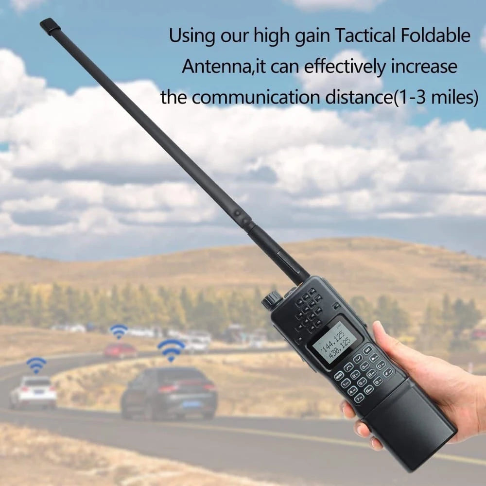 Baofeng AR-152 Funkgerät Schwarz mit Antenne, Seitenansicht, robustes Handfunkgerät für den professionellen Einsatz.