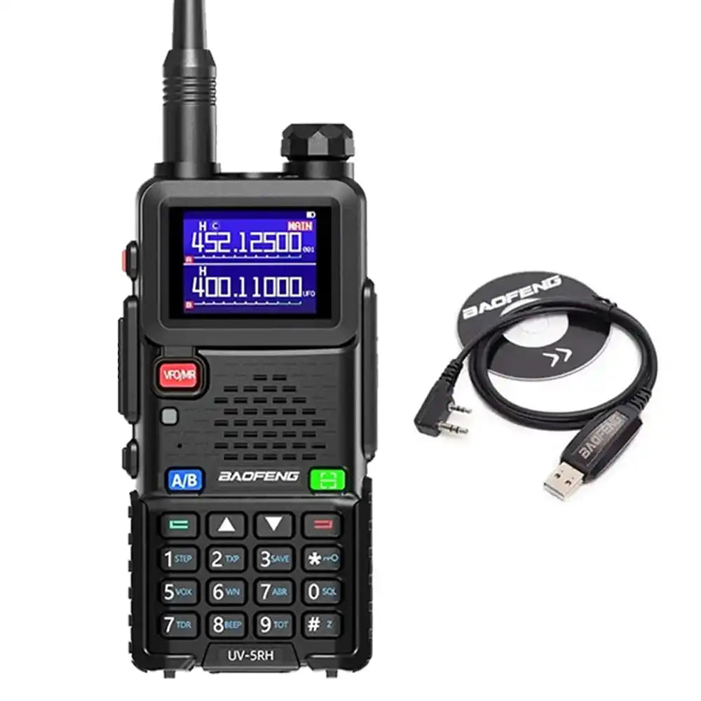 Baofeng BF-5RH 10W Multi-Band Langstrecken-Walkie-Talkie mit Programmierkabel für einfache Konfiguration.