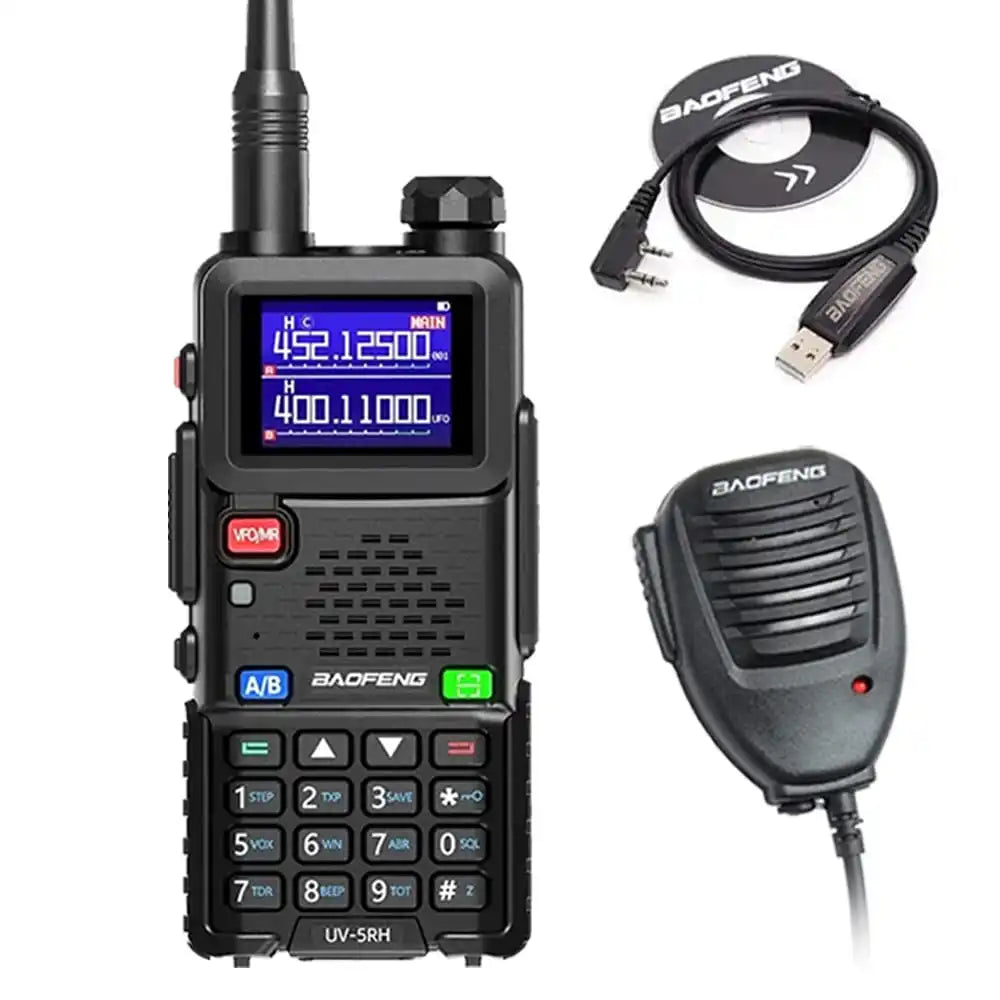 Baofeng BF-5RH 10W Multi-Band Langstrecken-Walkie-Talkie inklusive Lautsprechermikrofon und Programmierkabel.