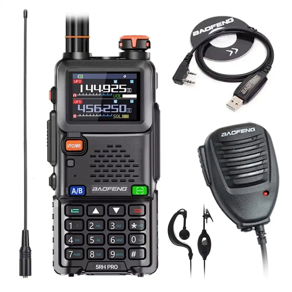 Baofeng BF-5RH Pro GPS Funkgerät Komplettset mit Lautsprechermikrofon, Programmierkabel, NA-771 Antenne und Ohrhörer