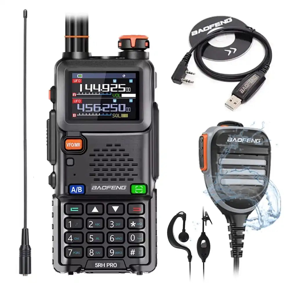 Baofeng BF-5RH Pro GPS Funkgerät Komplettset mit wasserdichtem Lautsprechermikrofon, Programmierkabel, NA-771 Antenne und Ohrhörer