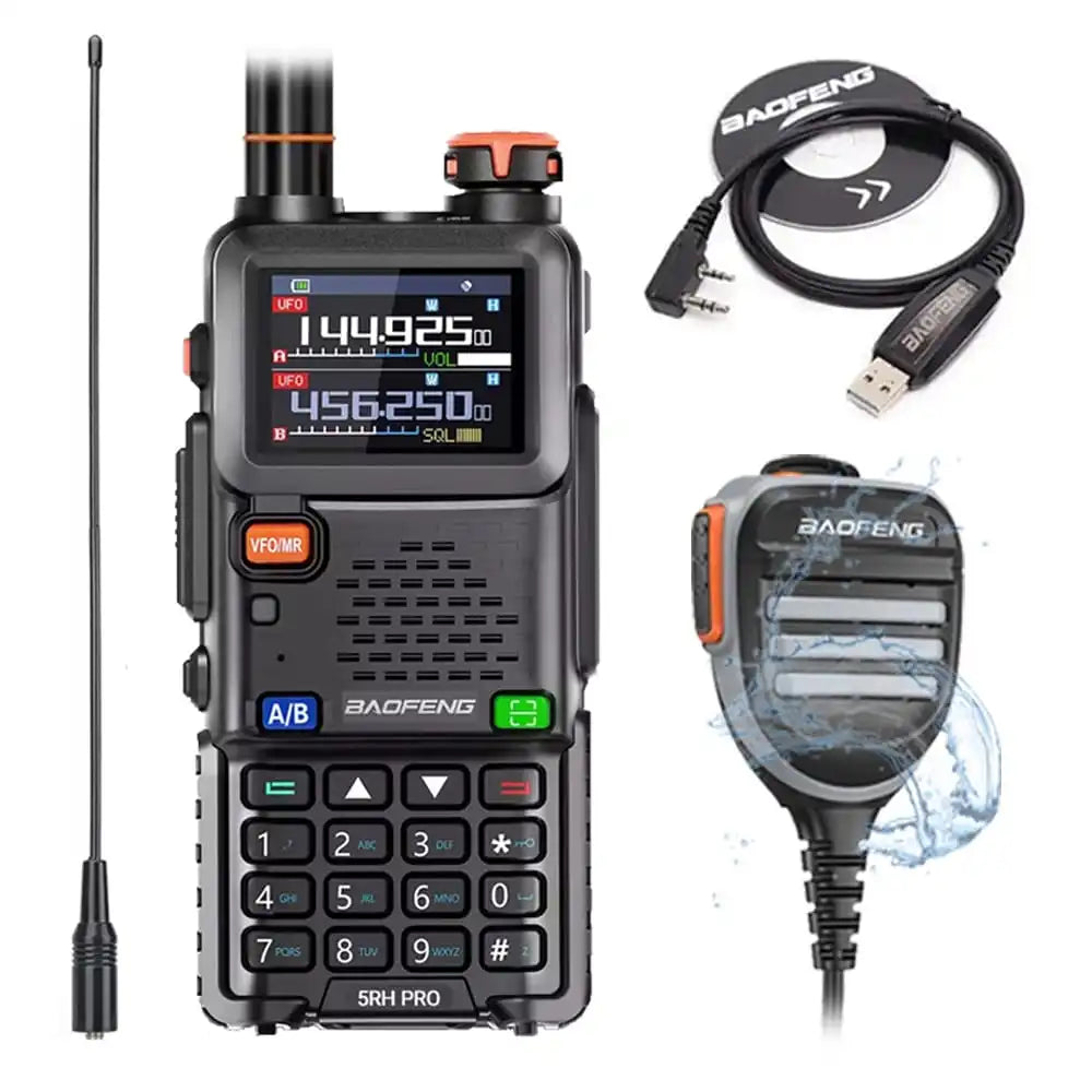 Baofeng BF-5RH Pro GPS Funkgerät Komplettset mit wasserdichtem Lautsprechermikrofon, Programmierkabel und NA-771 Antenne