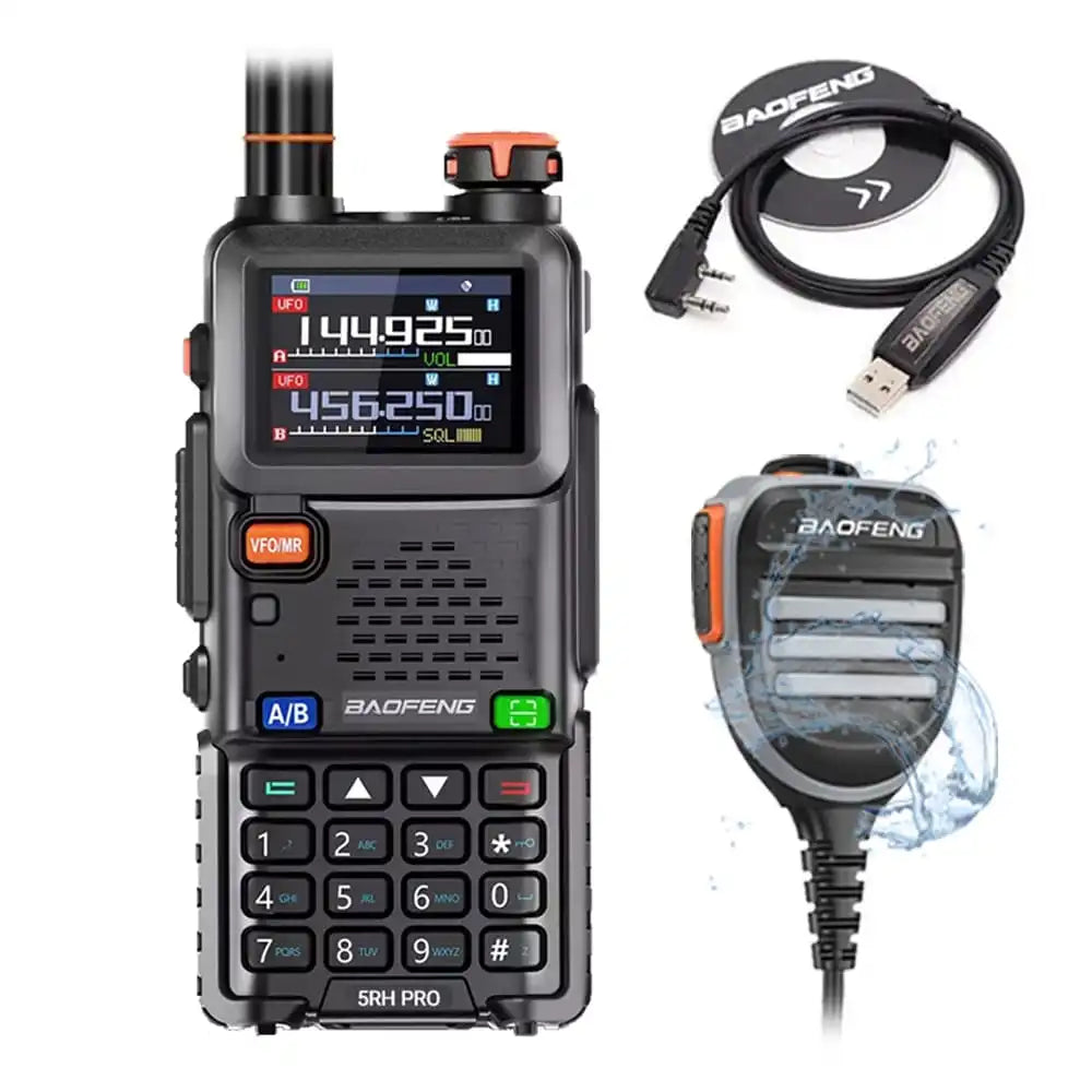 Baofeng BF-5RH Pro GPS Funkgerät mit wasserdichtem Lautsprechermikrofon und Programmierkabel