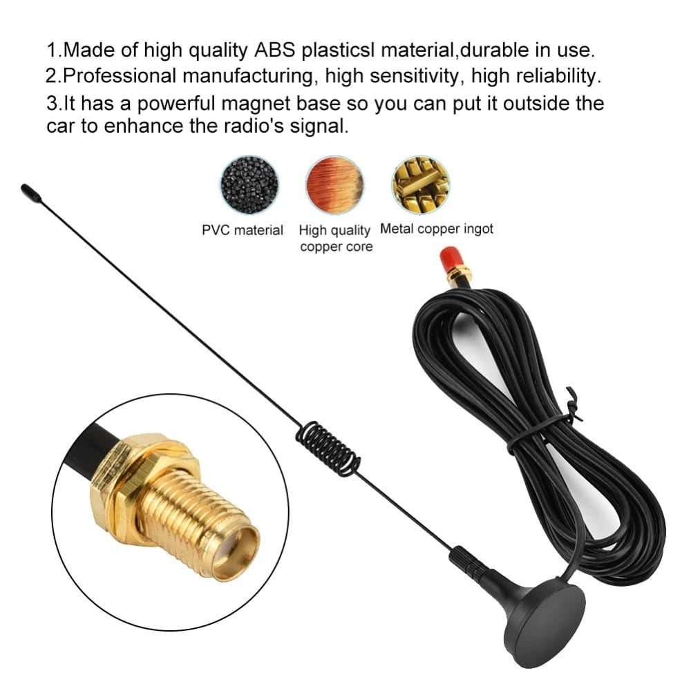 Die Baofeng Magnetfuß-Antenne, hergestellt aus hochwertigen Materialien, mit einem kräftigen Magneten, um das Funksignal zu verbessern.