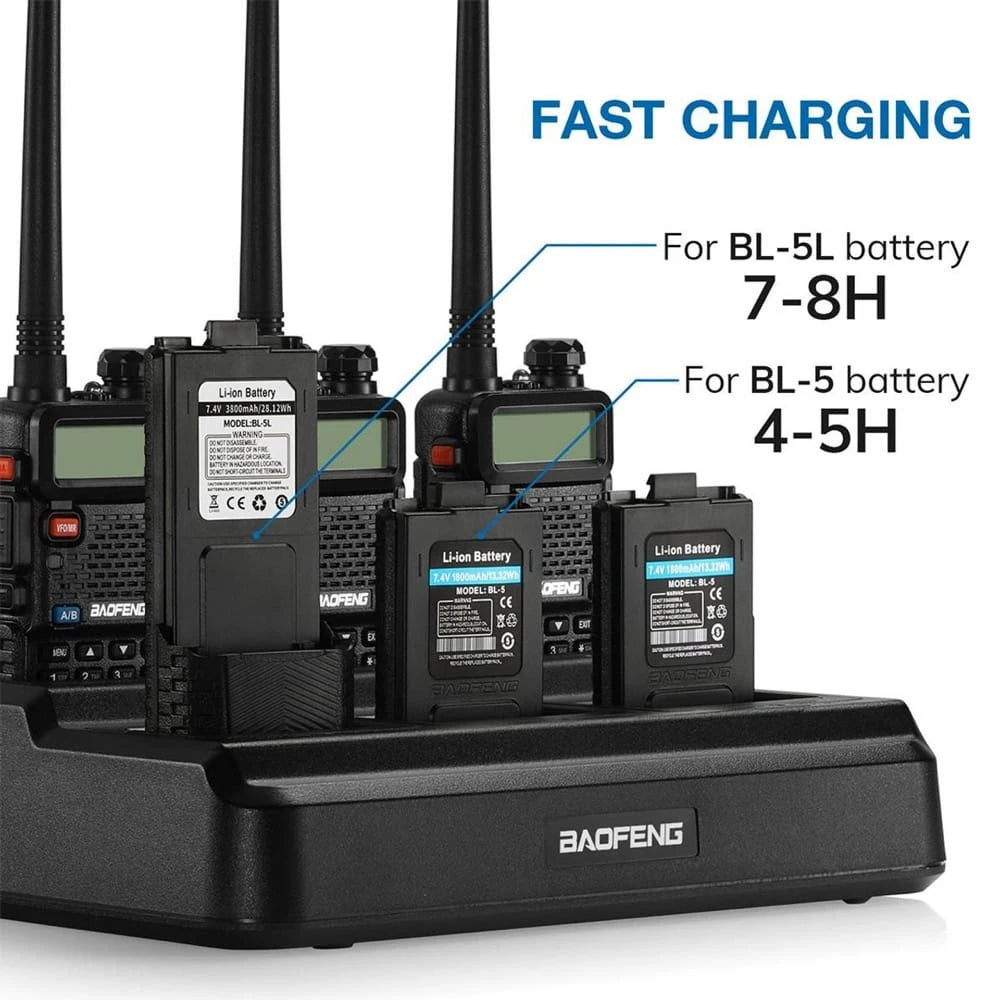 Baofeng Multi-Unit-Ladegerät, das mehrere Funkgeräte und Akkus gleichzeitig auflädt.
