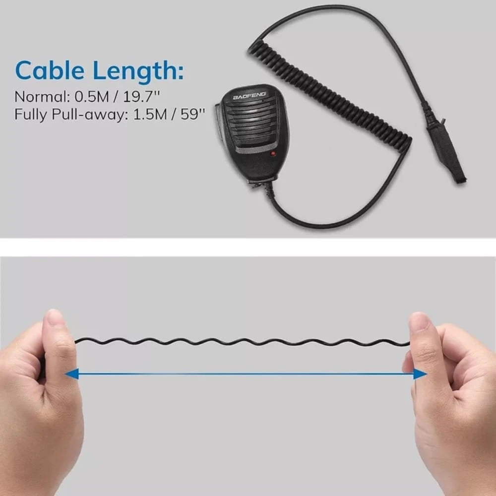 Detailaufnahme des 2-Pin-Steckers, der die Verbindung zu Baofeng BF-888S, UV-5R und anderen kompatiblen Funkgeräten ermöglicht.