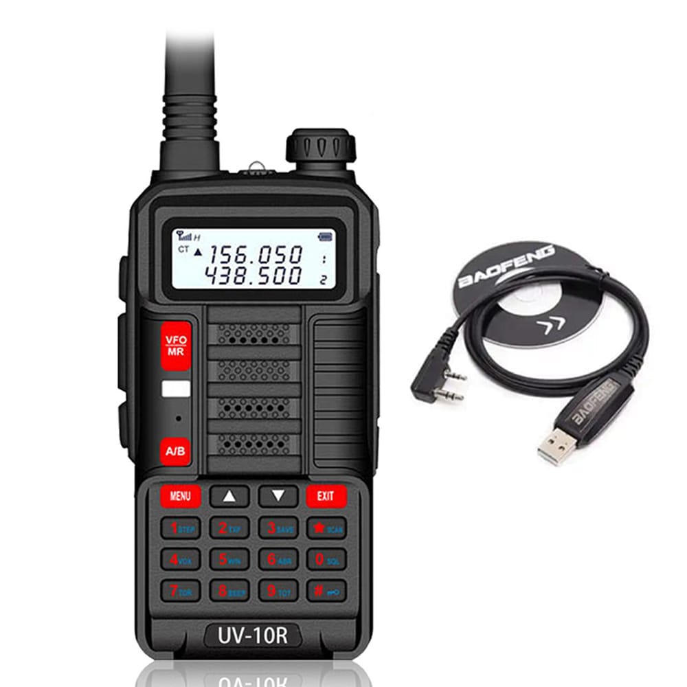 Baofeng UV-10R Dualband Walkie-Talkie (10W, Schwarz) inklusive Programmierkabel zur Frequenzkonfiguration