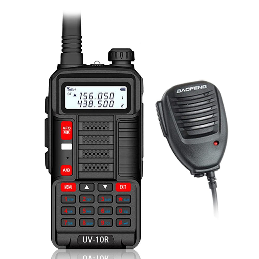 Leistungsstarkes Baofeng UV-10R Dualband Walkie-Talkie (10W, Schwarz) mit externem Lautsprechermikrofon für professionelle Nutzung