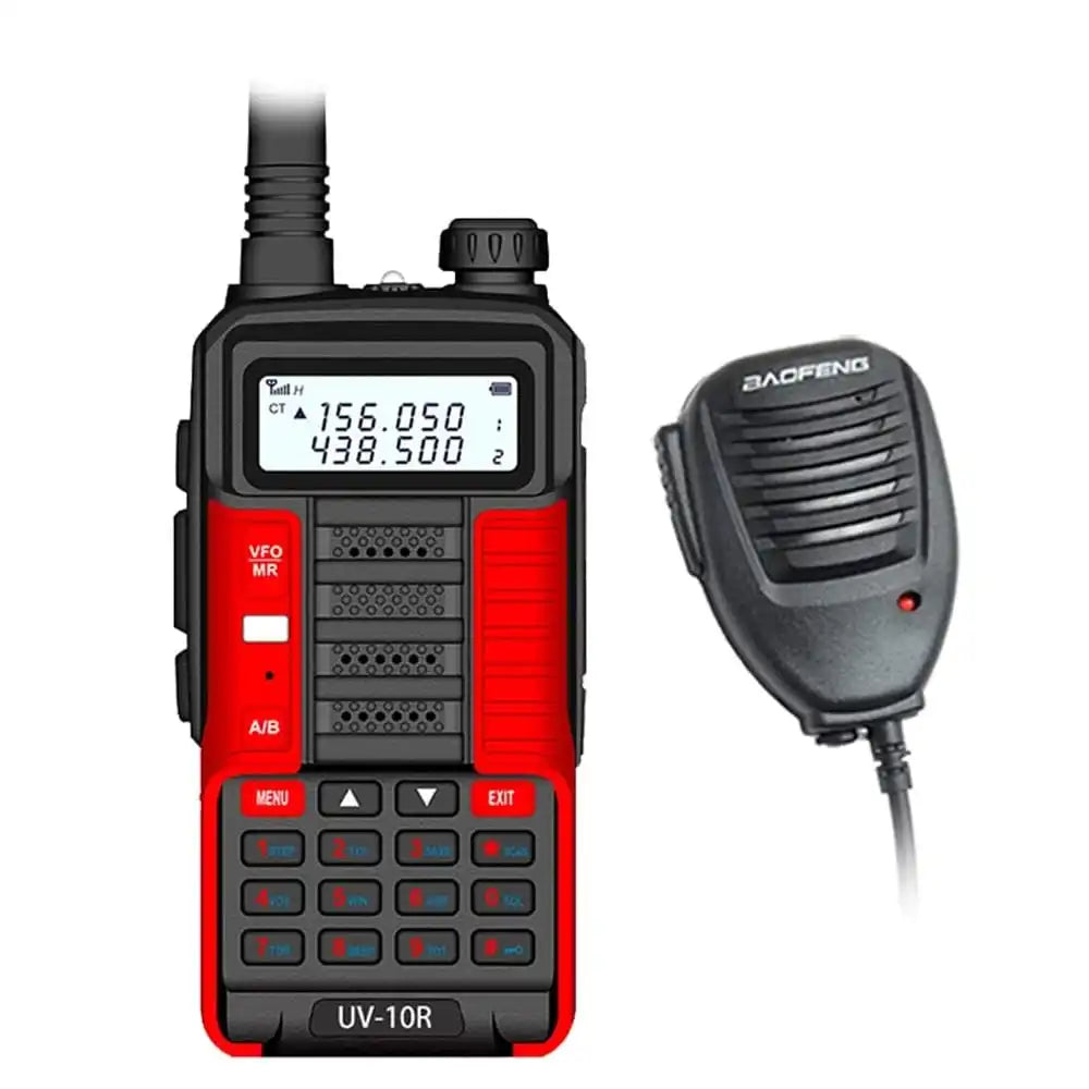 Leistungsstarkes Baofeng UV-10R Dualband Walkie-Talkie (10W, Rot) mit externem Lautsprechermikrofon für professionelle Nutzung