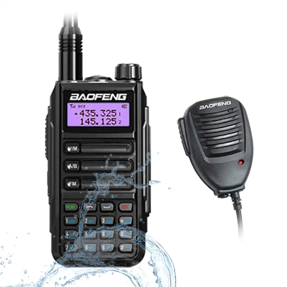 Baofeng UV-16 Pro V2 10W IP68 wasserdichtes Dualband Funkgerät Sschwarz mit externem Lautsprechermikrofon