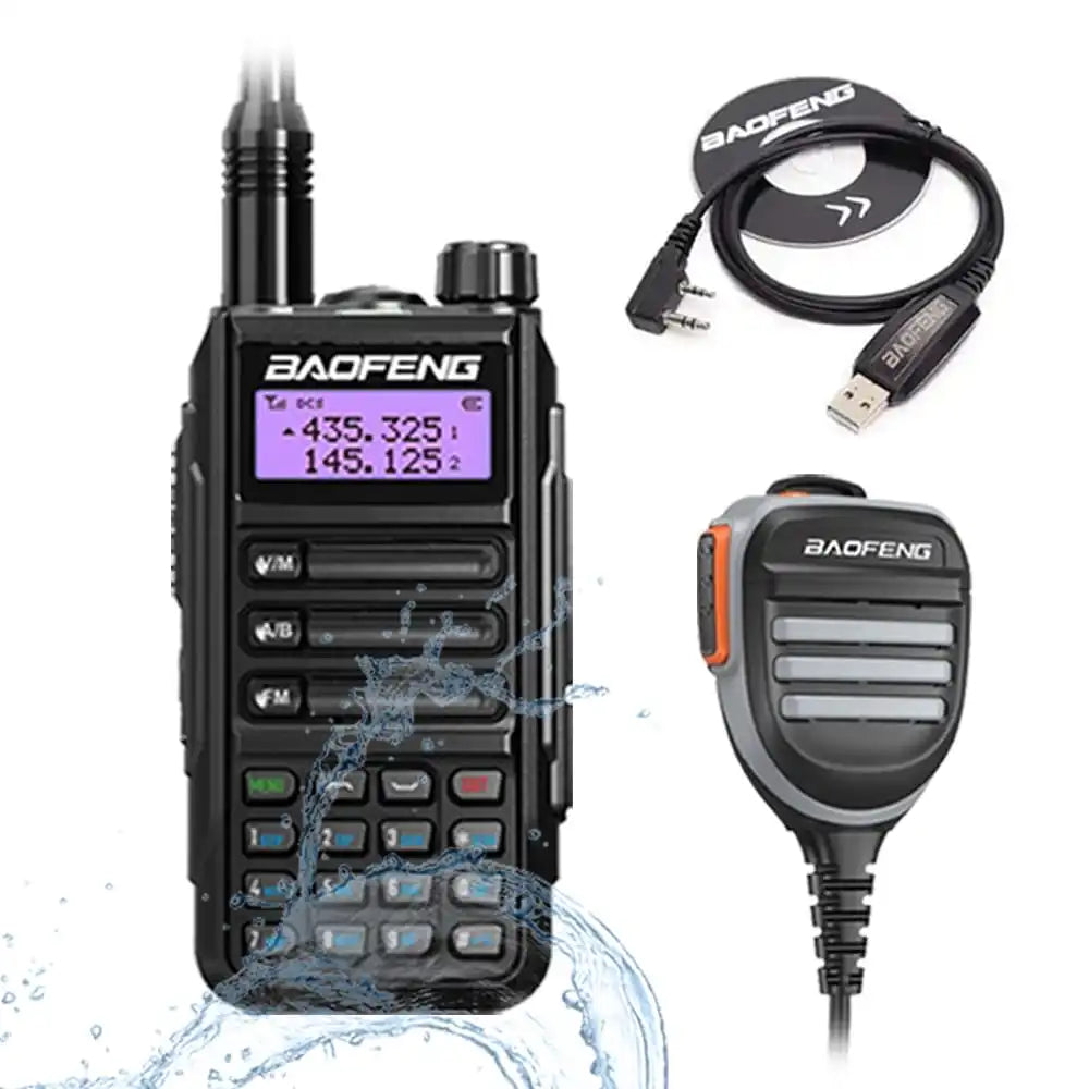Baofeng UV-16 Pro V2 10W IP68 wasserdichtes Dualband Funkgerät Sschwarz mit Programmierkabel und wasserdichtem externen Lautsprechermikrofon