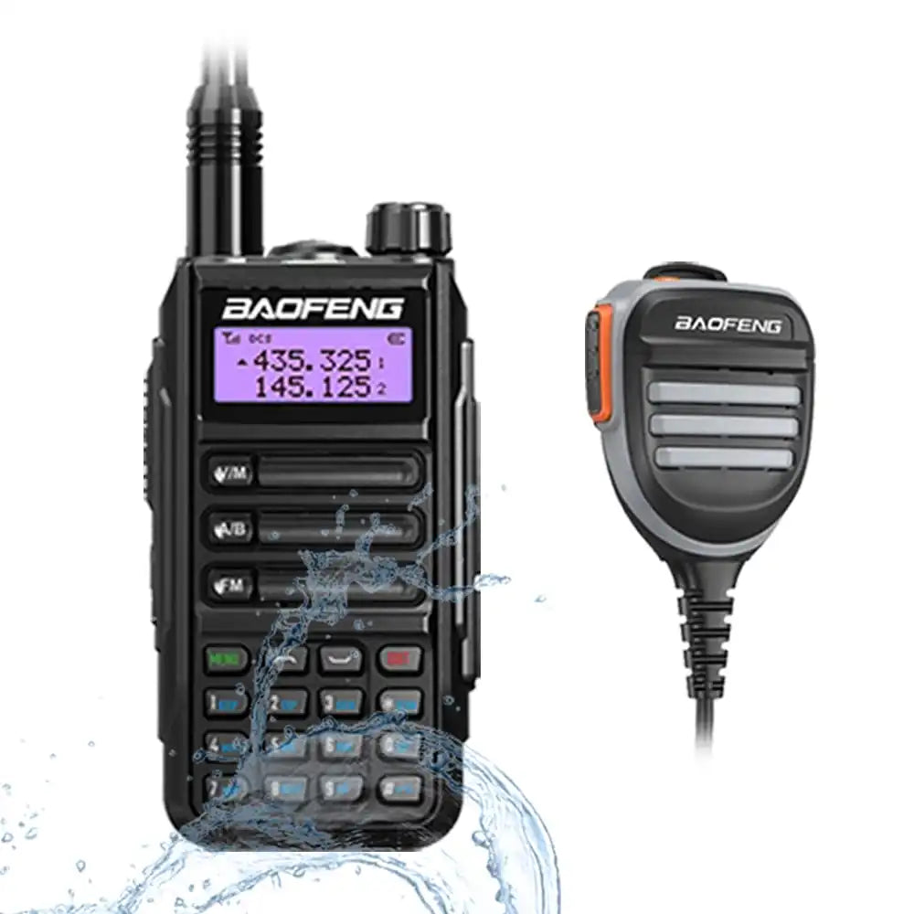 Baofeng UV-16 Pro V2 10W IP68 wasserdichtes Dualband Walkie-Talkie Sschwarz mit wasserdichtem externen Lautsprechermikrofon