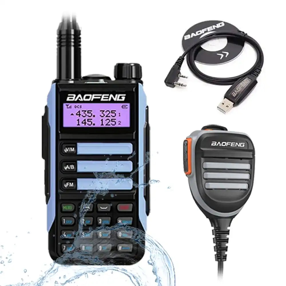 Baofeng UV-16 Pro V2 10W IP68 wasserdichtes Dualband Funkgerät Blau mit Programmierkabel und wasserdichtem externen Lautsprechermikrofon