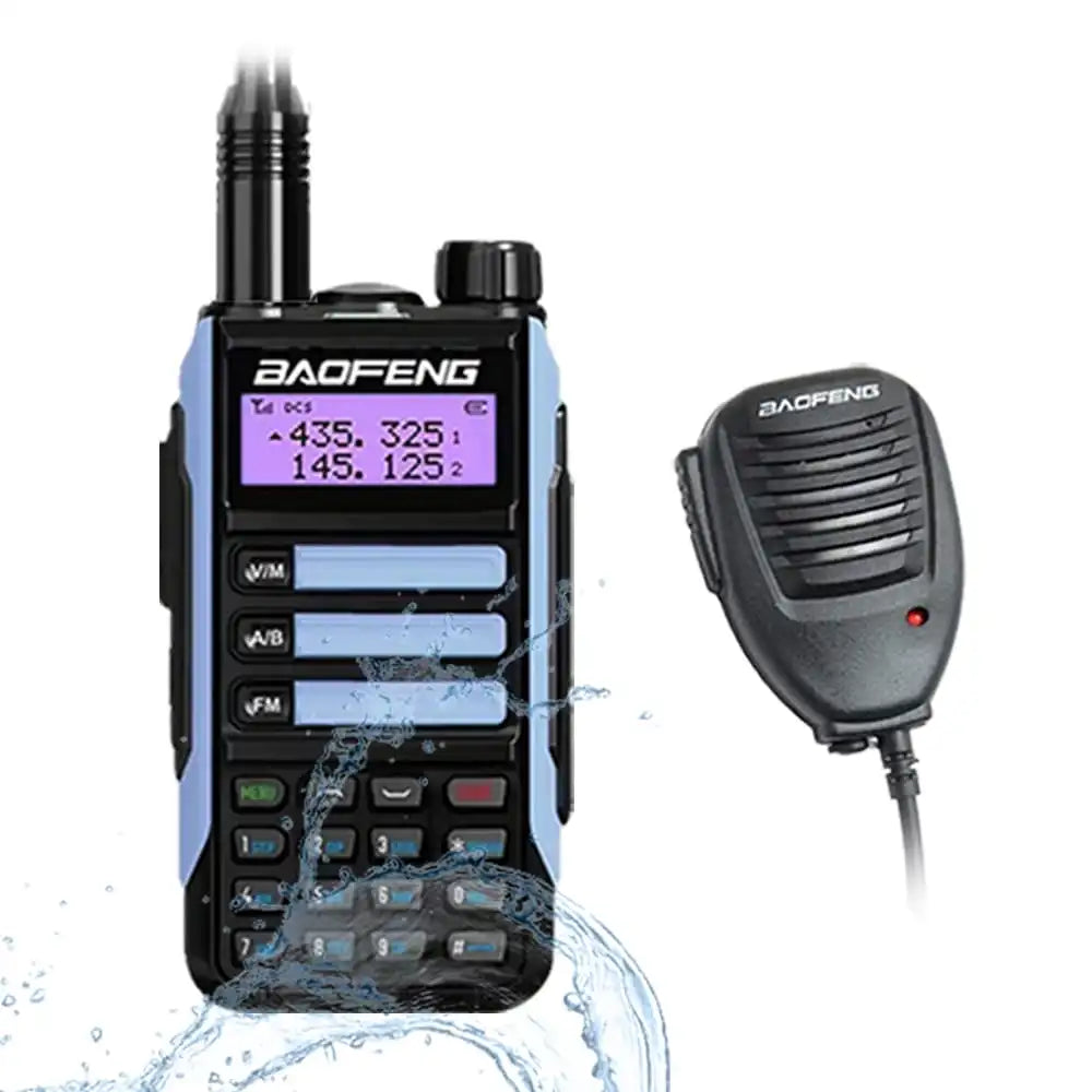 Baofeng UV-16 Pro V2 10W IP68 wasserdichtes Dualband Funkgerät mit Blau externem Lautsprechermikrofon