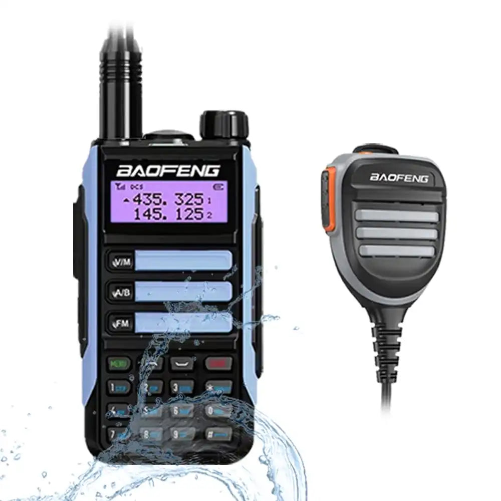 Baofeng UV-16 Pro V2 10W IP68 wasserdichtes Dualband Walkie-Talkie Blau mit wasserdichtem externen Lautsprechermikrofon