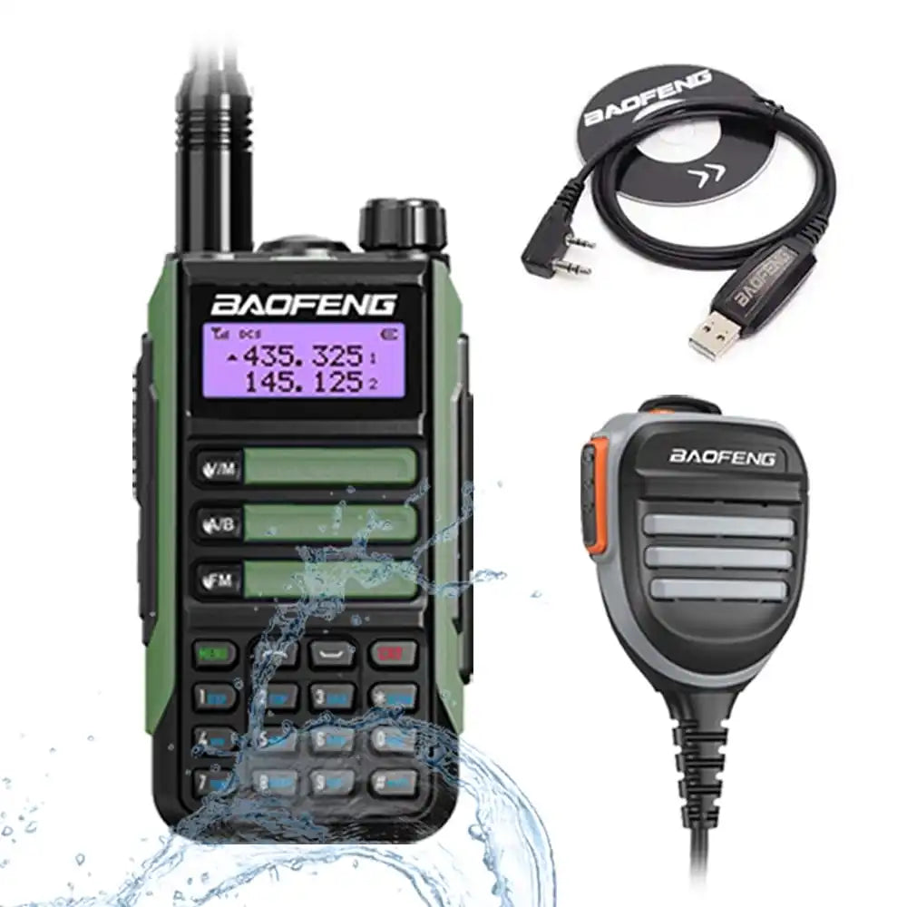 Baofeng UV-16 Pro V2 10W IP68 wasserdichtes Dualband Funkgerät Grün mit Programmierkabel und wasserdichtem externen Lautsprechermikrofon