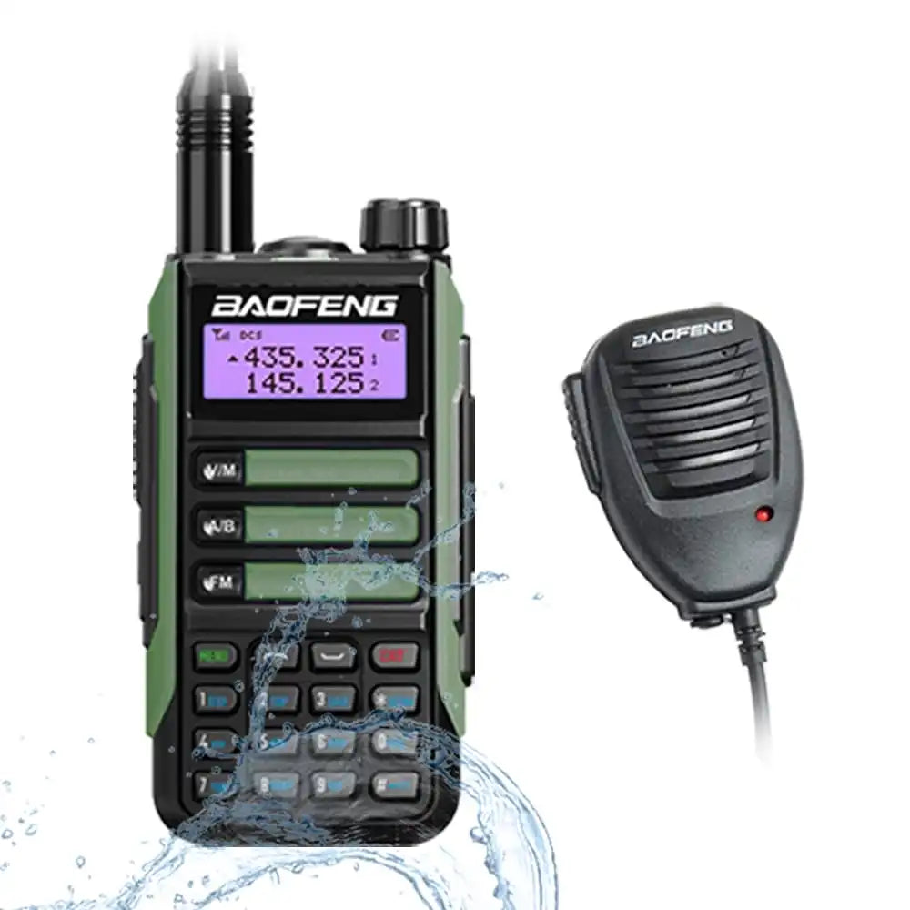 Baofeng UV-16 Pro V2 10W IP68 wasserdichtes Dualband Funkgerät Grün mit externem Lautsprechermikrofon