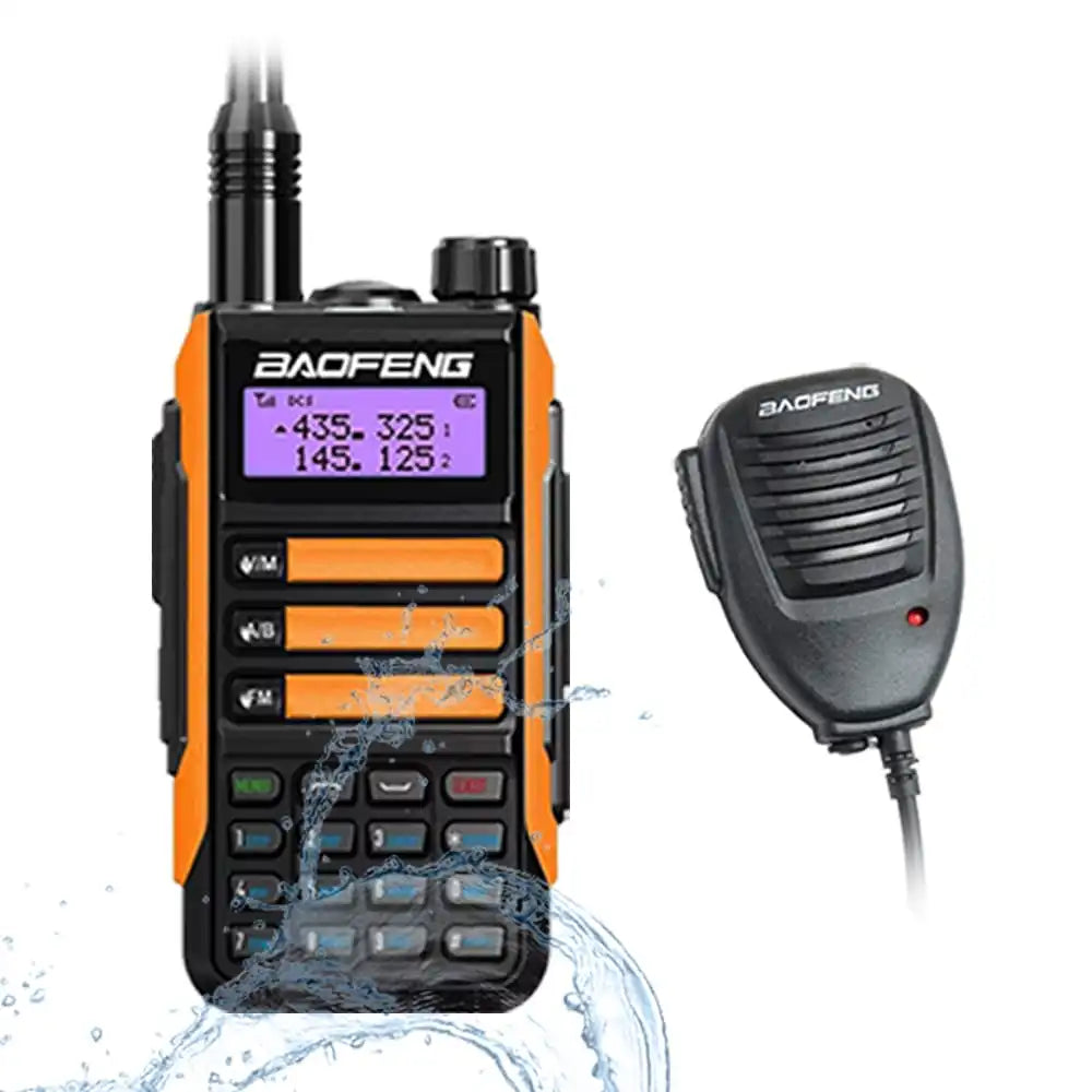 Baofeng UV-16 Pro V2 10W IP68 wasserdichtes Dualband Funkgerät mit Orange externem Lautsprechermikrofon