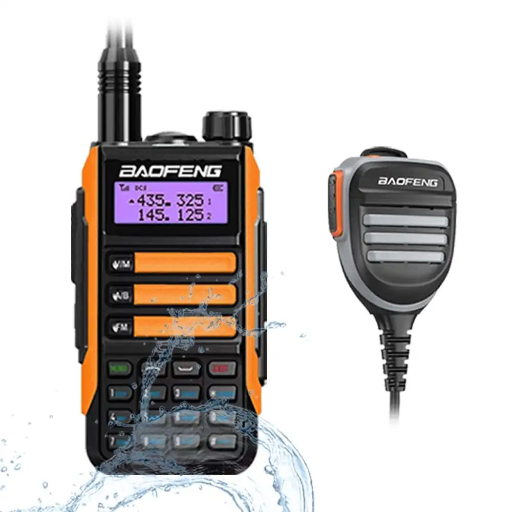 Baofeng UV-16 Pro V2 10W IP68 wasserdichtes Dualband Walkie-Talkie Orange mit wasserdichtem externen Lautsprechermikrofon