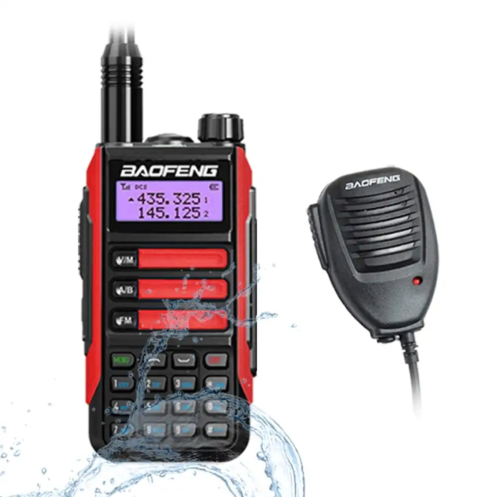 Baofeng UV-16 Pro V2 10W IP68 wasserdichtes Dualband Funkgerät mit Rot externem Lautsprechermikrofon