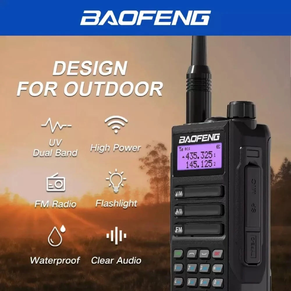 Baofeng UV-16 Pro IP68 wasserdichtes Dualband Walkie-Talkie für den Outdoor-Einsatz mit hoher Leistung, FM-Radio, Taschenlampe und klarer Audioqualität.