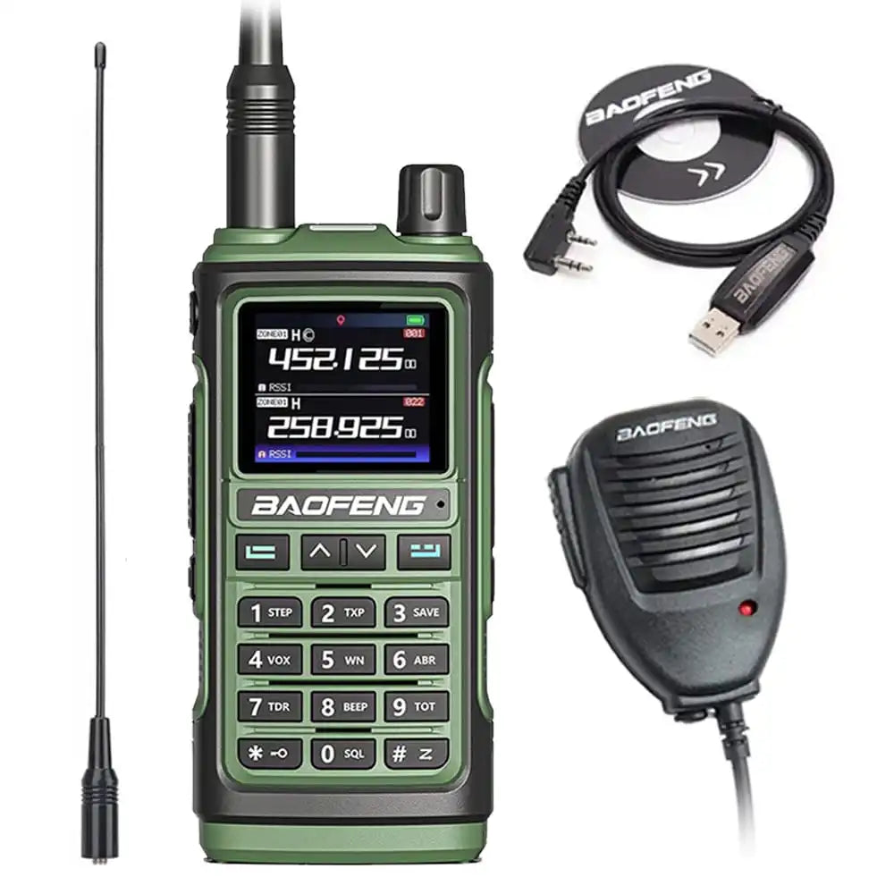 Baofeng UV-17 Pro Multiband Funkgerät grün mit Programmierkabel, Lautsprechermikrofon und NA-771 Antenne
