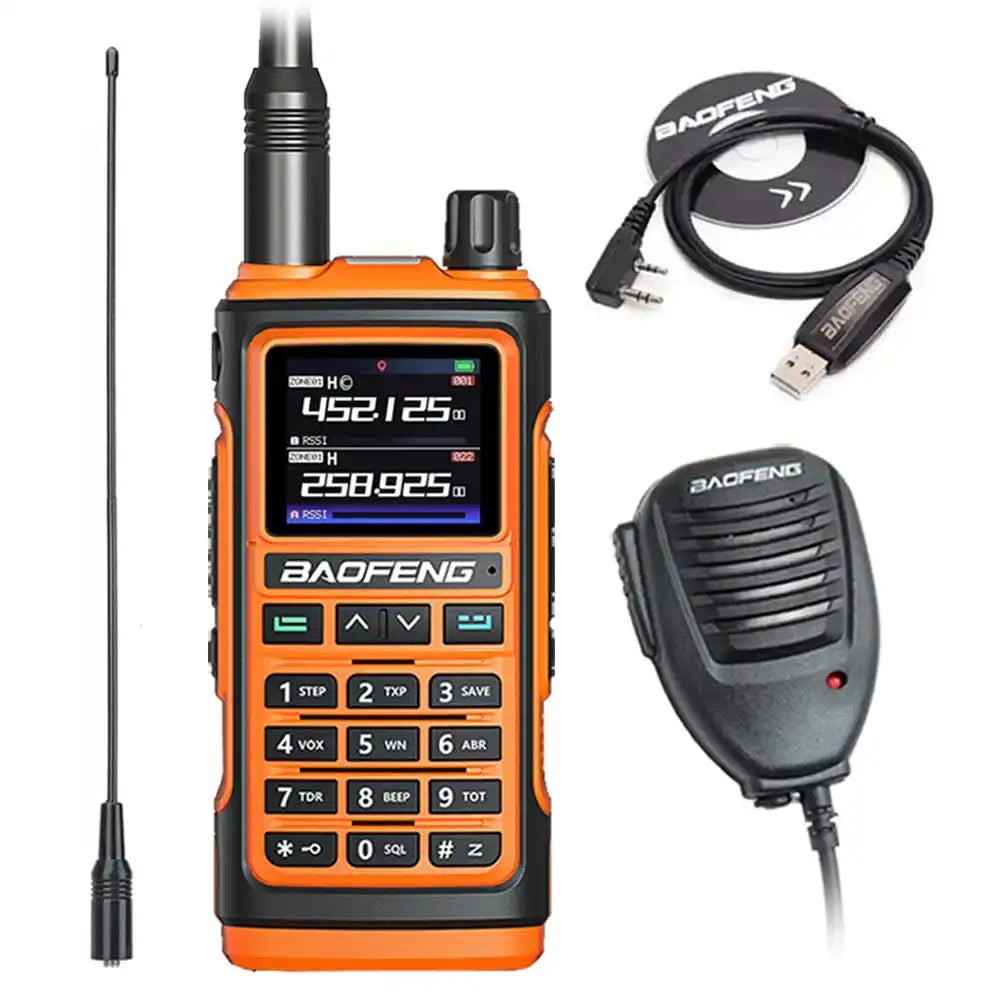Baofeng UV-17 Pro Multiband Funkgerät orange mit Programmierkabel, Lautsprechermikrofon und NA-771 Antenne