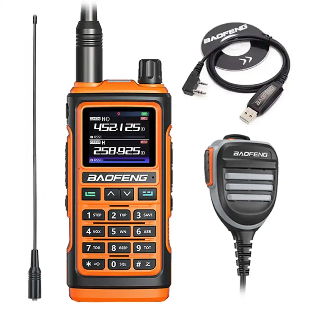 Baofeng UV-17 Pro Multiband Funkgerät orange mit Programmierkabel, wasserdichtem Lautsprechermikrofon und NA-771 Antenne