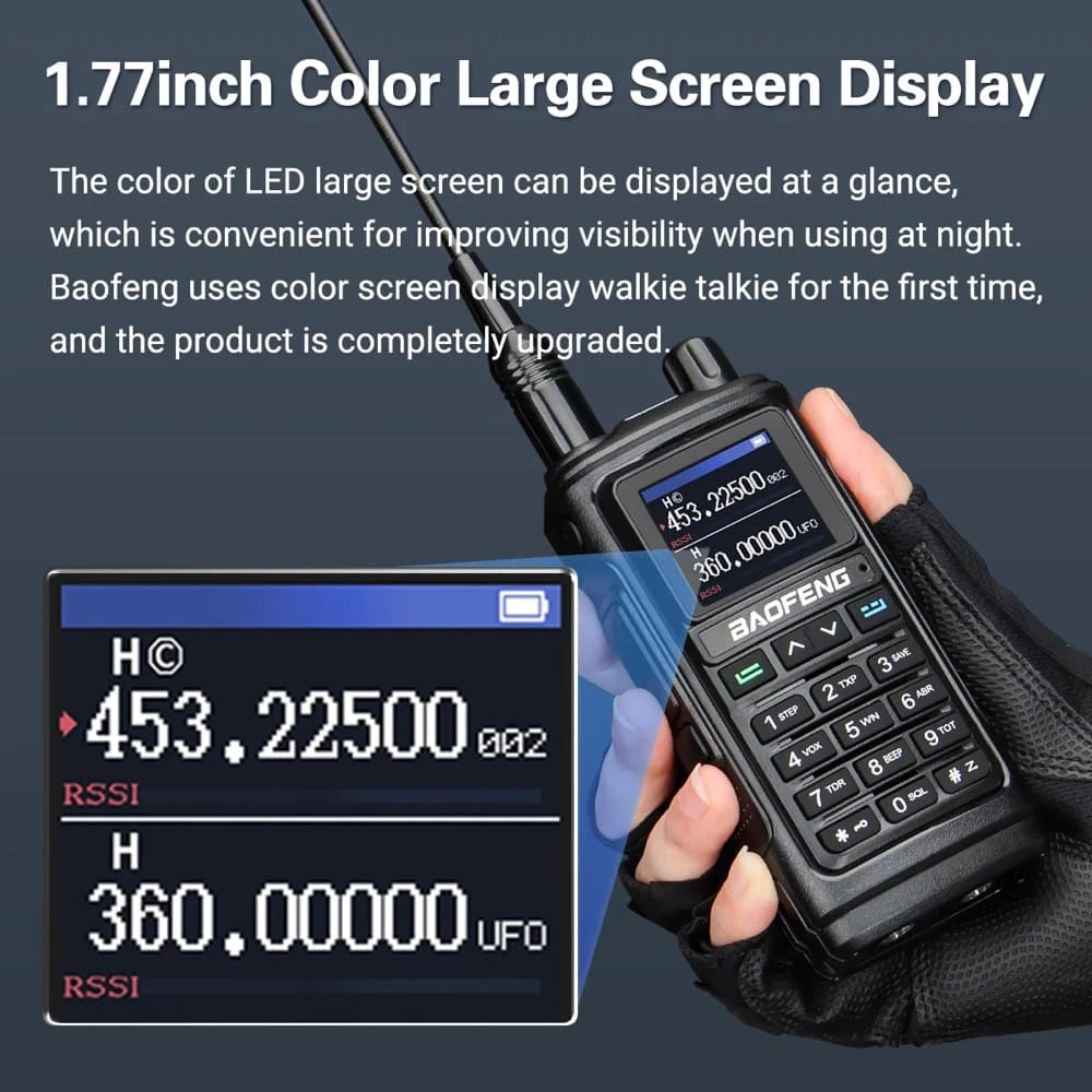Baofeng UV-17 Pro Walkie-Talkie mit 1,77 Zoll großem Farbdisplay für verbesserte Sichtbarkeit bei Nacht