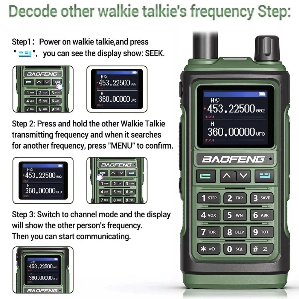 Schritt-für-Schritt-Anleitung zur Frequenzdekodierung anderer Walkie-Talkies mit dem grünen Baofeng UV-17 Pro Funkgerät