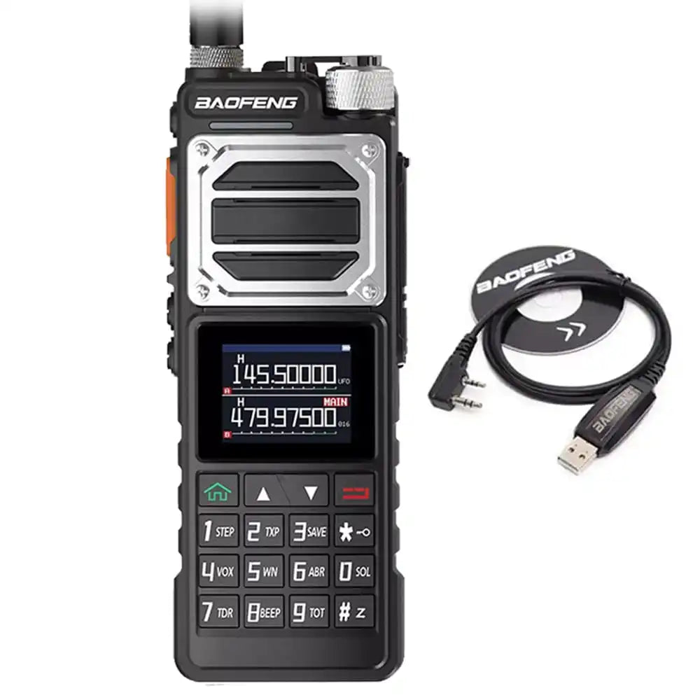 Baofeng UV-25 10W Militär-Walkie-Talkie im Schwarzes mit Programmierkabel.