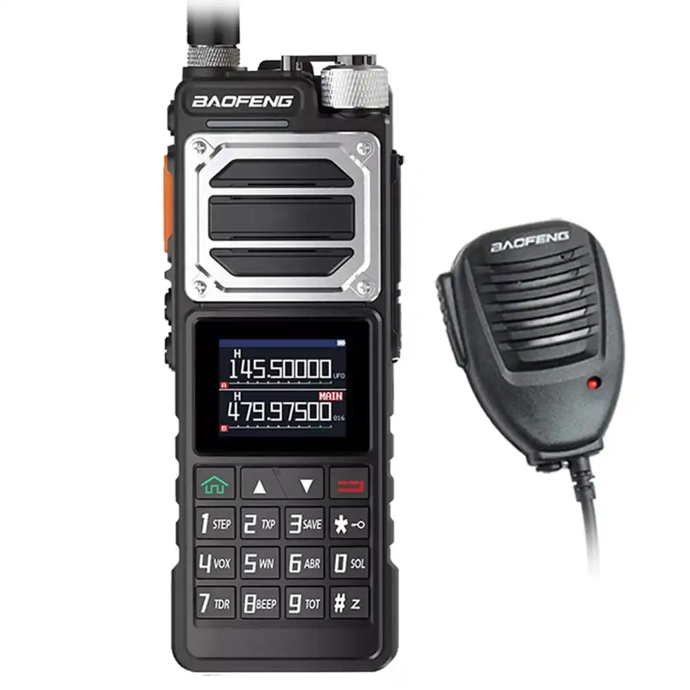 Baofeng UV-25 10W Militär-Walkie-Talkie im Schwarzes mit Lautsprecher-Mikrofon.