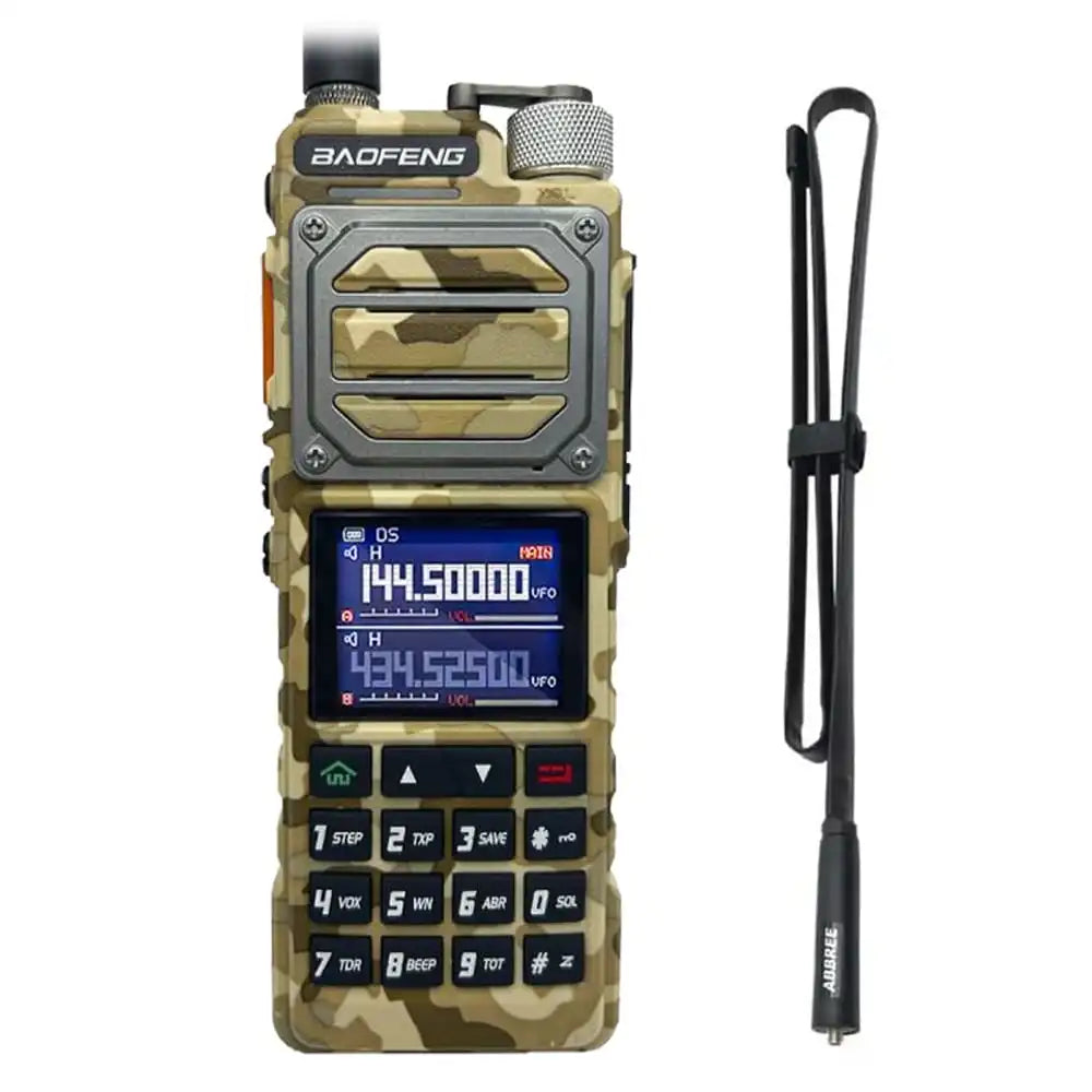 Baofeng UV-25 10W Militär-Walkie-Talkie in Tarnung mit 108 cm taktischer Antenne.
